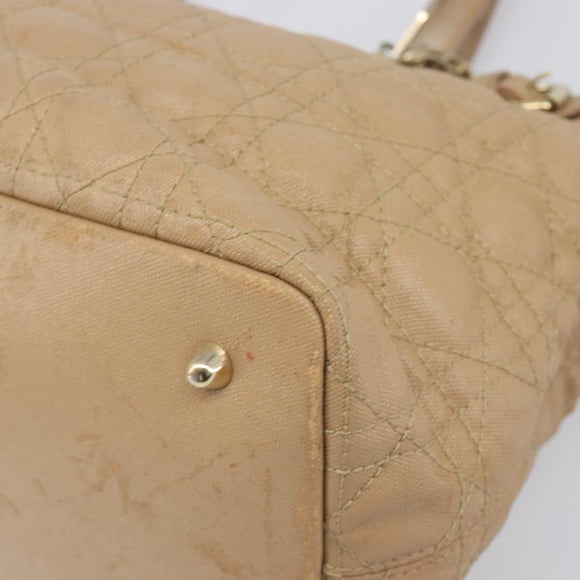 Christian Dior Lady Dior Canage Tote Bag Canvas Beige Gold Tone Auth 198943