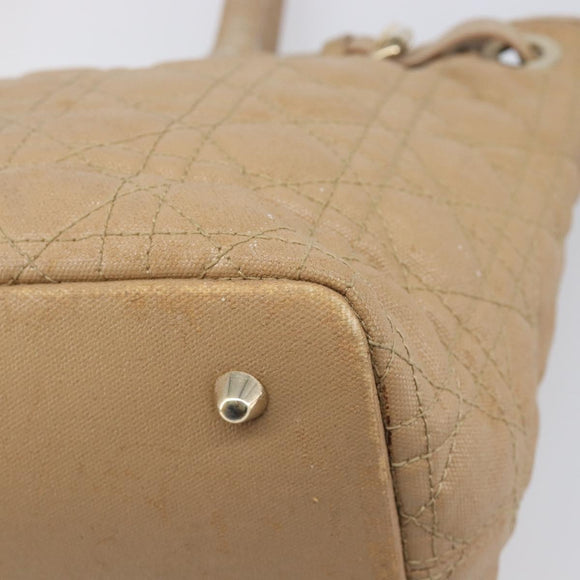 Christian Dior Lady Dior Canage Tote Bag Canvas Beige Gold Tone Auth 198943