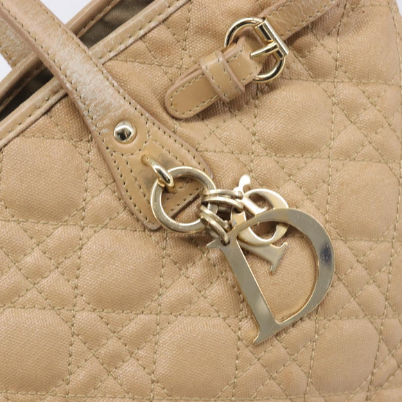 Christian Dior Lady Dior Canage Tote Bag Canvas Beige Gold Tone Auth 198943