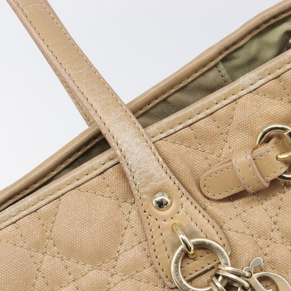 Christian Dior Lady Dior Canage Tote Bag Canvas Beige Gold Tone Auth 198943