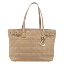 Christian Dior Lady Dior Canage Tote Bag Canvas Beige Gold Tone Auth 198943-2