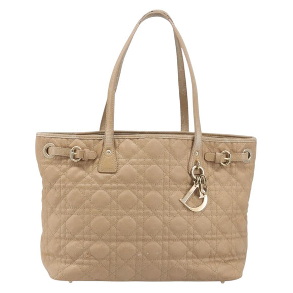 Christian Dior Lady Dior Canage Tote Bag Canvas Beige Gold Tone Auth 198943