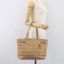 Christian Dior Lady Dior Canage Tote Bag Canvas Beige Gold Tone Auth 198943-25