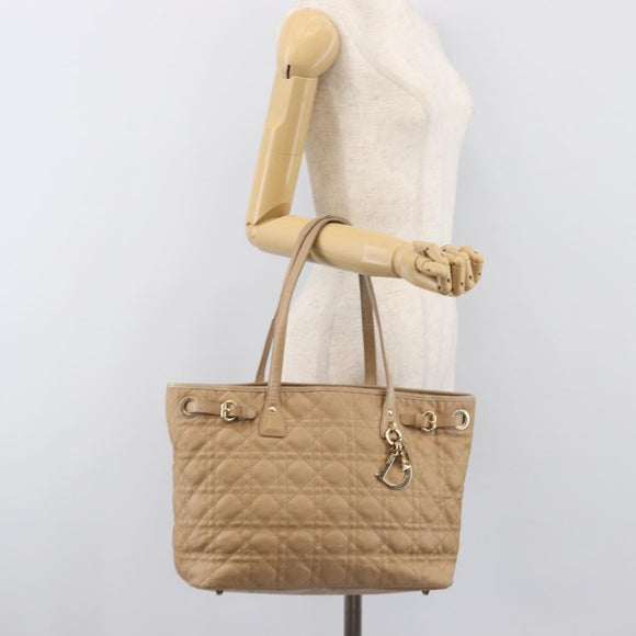 Christian Dior Lady Dior Canage Tote Bag Canvas Beige Gold Tone Auth 198943