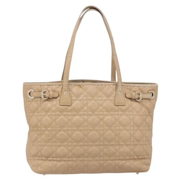 Christian Dior Lady Dior Canage Tote Bag Canvas Beige Gold Tone Auth 198943