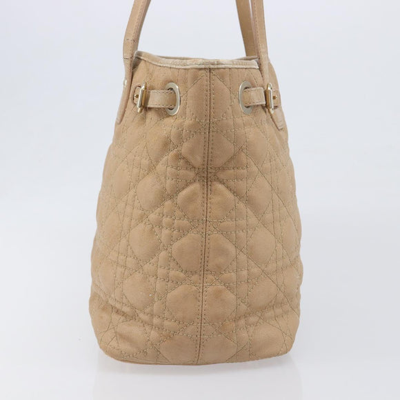 Christian Dior Lady Dior Canage Tote Bag Canvas Beige Gold Tone Auth 198943