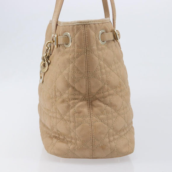 Christian Dior Lady Dior Canage Tote Bag Canvas Beige Gold Tone Auth 198943