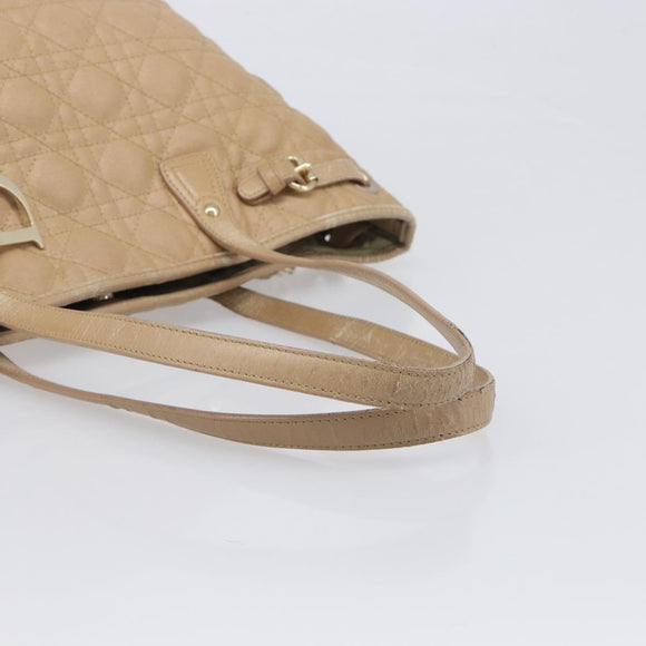 Christian Dior Lady Dior Canage Tote Bag Canvas Beige Gold Tone Auth 198943