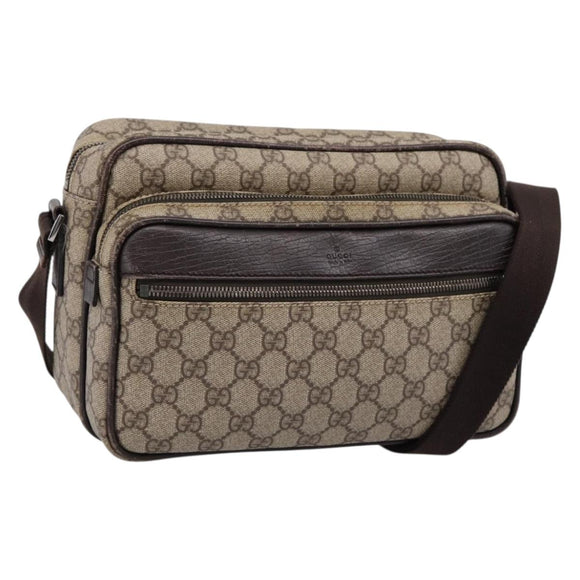 GUCCI GG Supreme Shoulder Bag PVC Leather Beige Silver 114531 Auth 198958