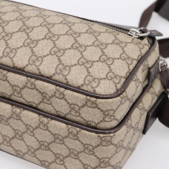 GUCCI GG Supreme Shoulder Bag PVC Leather Beige Silver 114531 Auth 198958