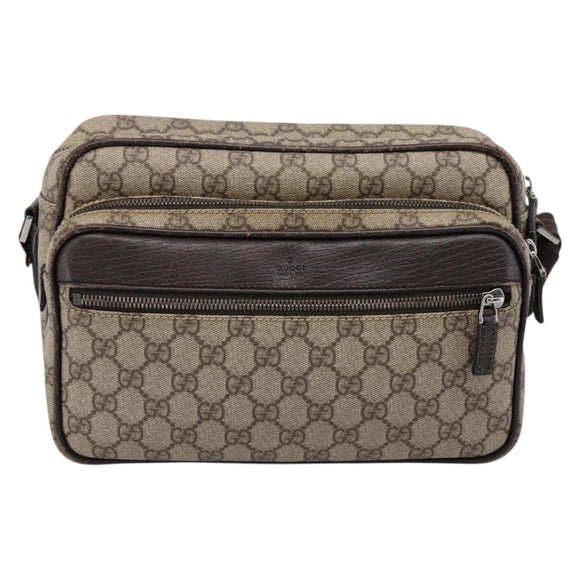 GUCCI GG Supreme Shoulder Bag PVC Leather Beige Silver 114531 Auth 198958