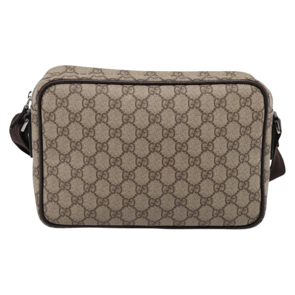 GUCCI GG Supreme Shoulder Bag PVC Leather Beige Silver 114531 Auth 198958