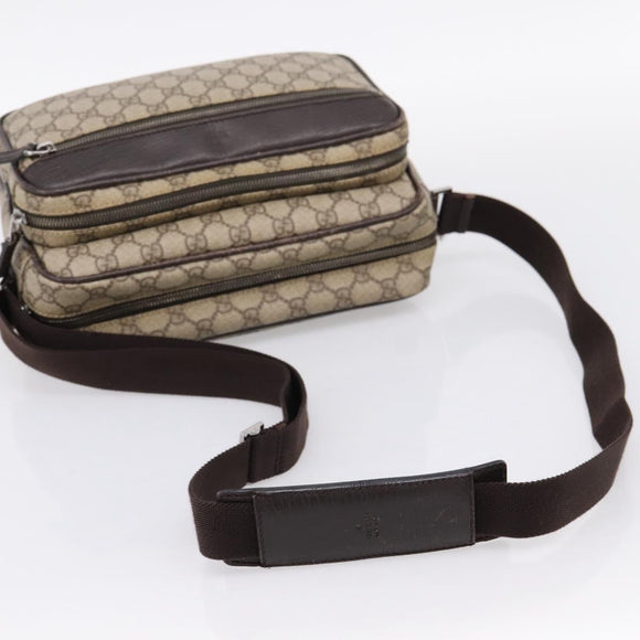 GUCCI GG Supreme Shoulder Bag PVC Leather Beige Silver 114531 Auth 198958