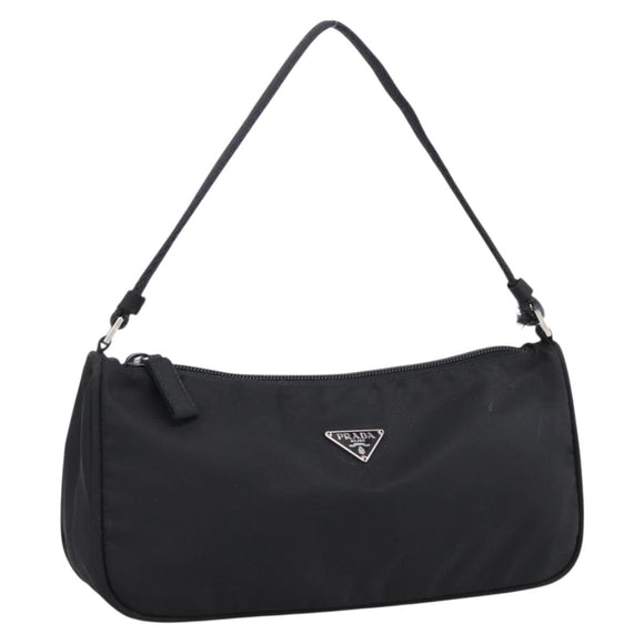 PRADA Accessory Pouch Nylon Black Silver Auth 198964
