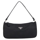PRADA Accessory Pouch Nylon Black Silver Auth 198964-2