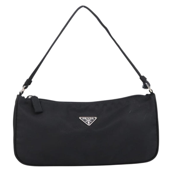 PRADA Accessory Pouch Nylon Black Silver Auth 198964