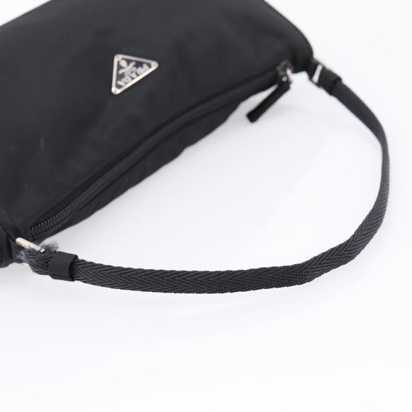 PRADA Accessory Pouch Nylon Black Silver Auth 198964
