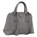 PRADA Hand Bag Saffiano 2way Gray Silver Auth 198967A-1