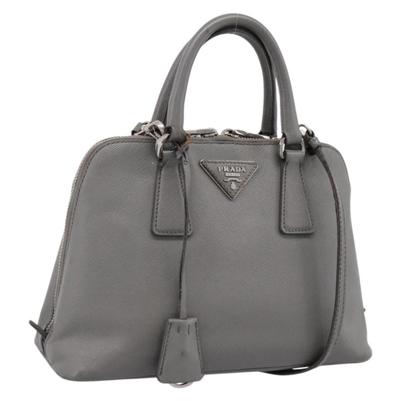 PRADA Hand Bag Saffiano 2way Gray Silver Auth 198967A