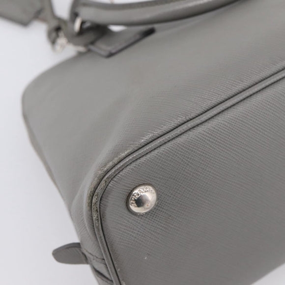 PRADA Hand Bag Saffiano 2way Gray Silver Auth 198967A