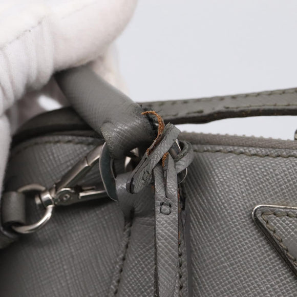 PRADA Hand Bag Saffiano 2way Gray Silver Auth 198967A