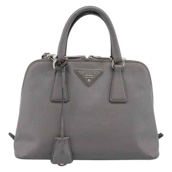 PRADA Hand Bag Saffiano 2way Gray Silver Auth 198967A