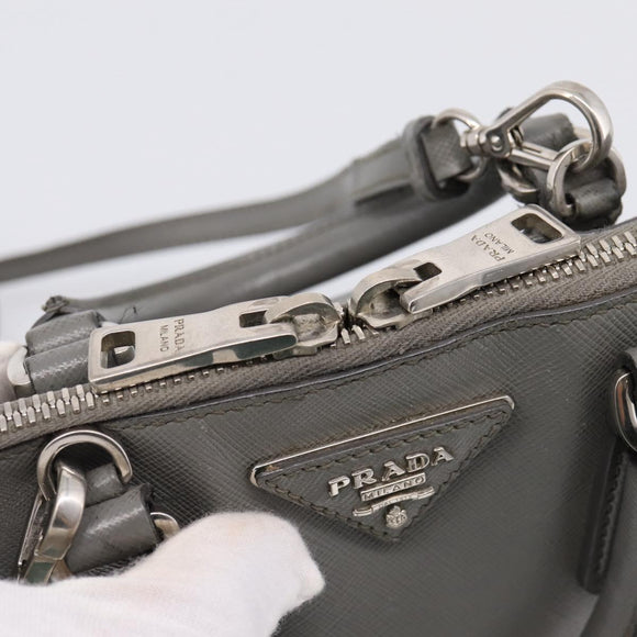 PRADA Hand Bag Saffiano 2way Gray Silver Auth 198967A