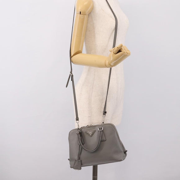 PRADA Hand Bag Saffiano 2way Gray Silver Auth 198967A