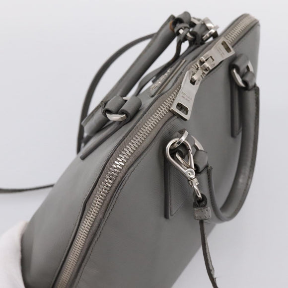 PRADA Hand Bag Saffiano 2way Gray Silver Auth 198967A