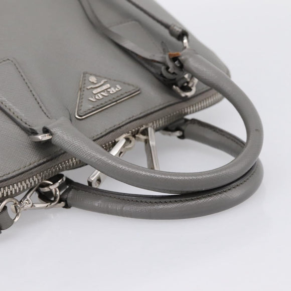 PRADA Hand Bag Saffiano 2way Gray Silver Auth 198967A