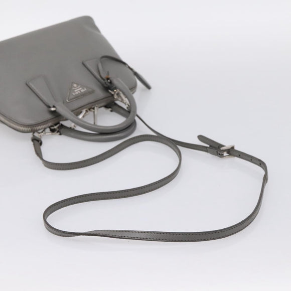 PRADA Hand Bag Saffiano 2way Gray Silver Auth 198967A