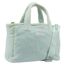 Miu Miu Terry Cloth Tote Bag Pile Light Blue Gold Tone Auth 198970-1