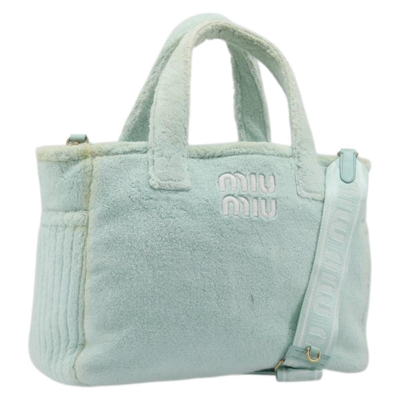Miu Miu Terry Cloth Tote Bag Pile Light Blue Gold Tone Auth 198970