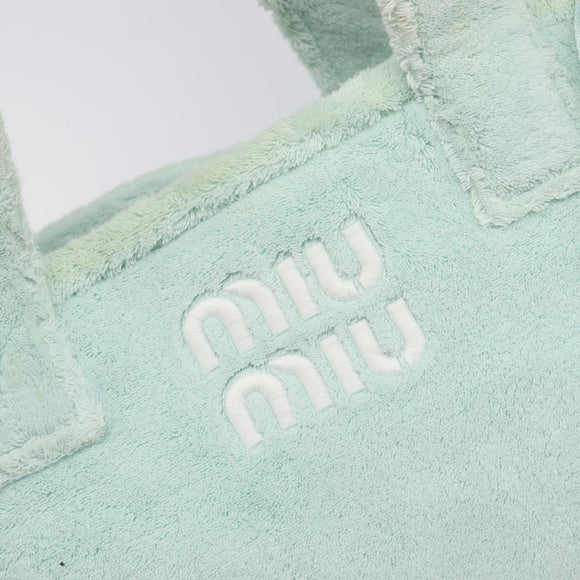 Miu Miu Terry Cloth Tote Bag Pile Light Blue Gold Tone Auth 198970