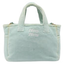 Miu Miu Terry Cloth Tote Bag Pile Light Blue Gold Tone Auth 198970-13