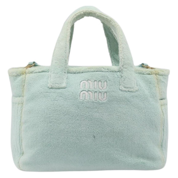 Miu Miu Terry Cloth Tote Bag Pile Light Blue Gold Tone Auth 198970