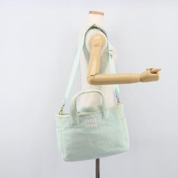 Miu Miu Terry Cloth Tote Bag Pile Light Blue Gold Tone Auth 198970