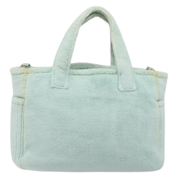 Miu Miu Terry Cloth Tote Bag Pile Light Blue Gold Tone Auth 198970