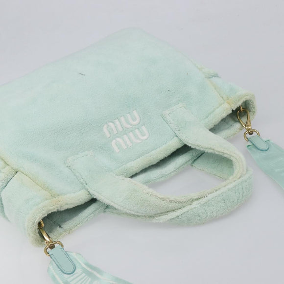 Miu Miu Terry Cloth Tote Bag Pile Light Blue Gold Tone Auth 198970