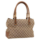 GUCCI GG Canvas Bamboo Hand Bag Beige Black 112526 Auth 198971A-1