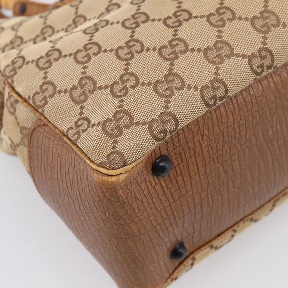 GUCCI GG Canvas Bamboo Hand Bag Beige Black 112526 Auth 198971A
