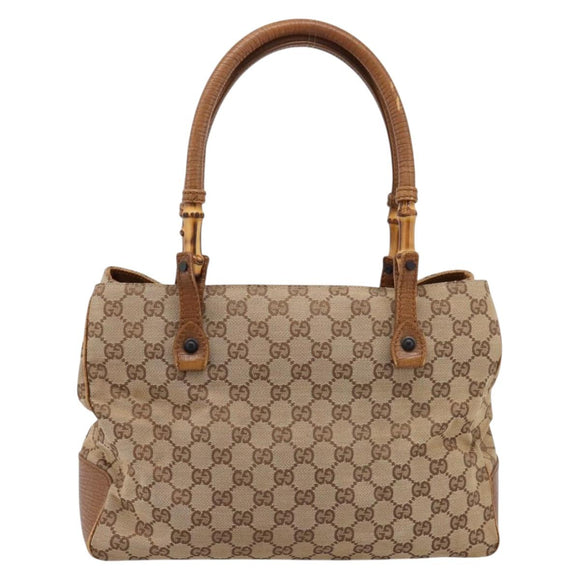 GUCCI GG Canvas Bamboo Hand Bag Beige Black 112526 Auth 198971A