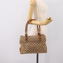 GUCCI GG Canvas Bamboo Hand Bag Beige Black 112526 Auth 198971A-23
