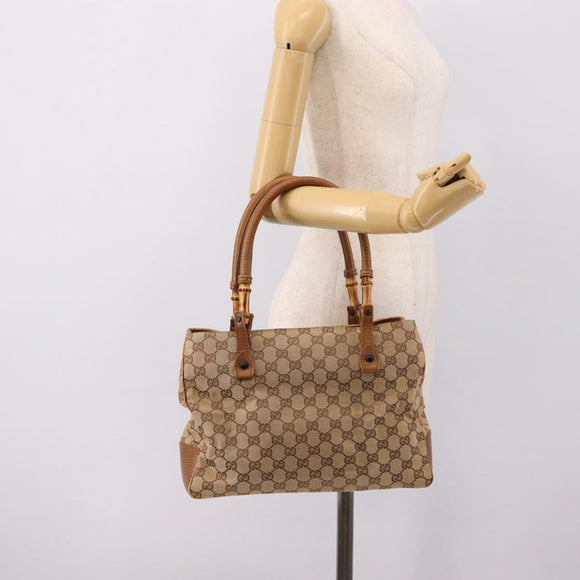 GUCCI GG Canvas Bamboo Hand Bag Beige Black 112526 Auth 198971A