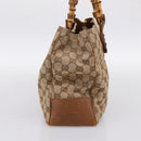 GUCCI GG Canvas Bamboo Hand Bag Beige Black 112526 Auth 198971A-3