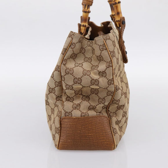 GUCCI GG Canvas Bamboo Hand Bag Beige Black 112526 Auth 198971A