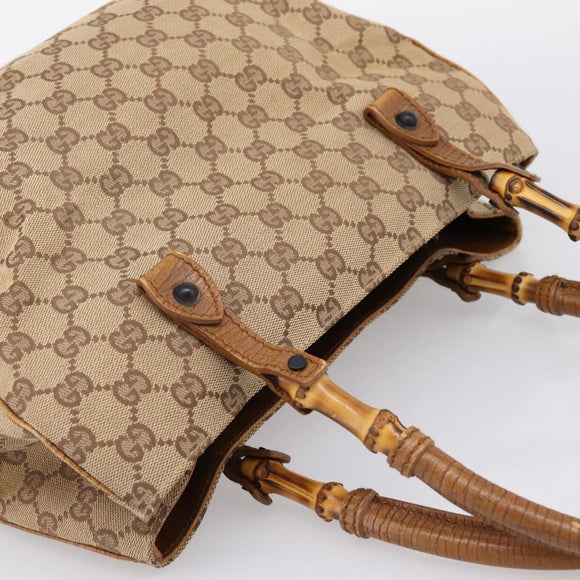 GUCCI GG Canvas Bamboo Hand Bag Beige Black 112526 Auth 198971A