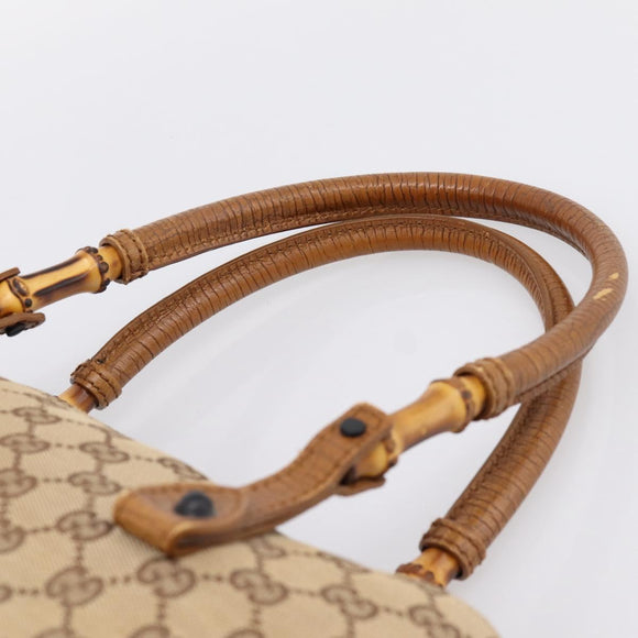 GUCCI GG Canvas Bamboo Hand Bag Beige Black 112526 Auth 198971A
