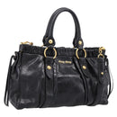 Miu Miu Hand Bag Leather 2way Black Gold Tone Auth 198973V-1