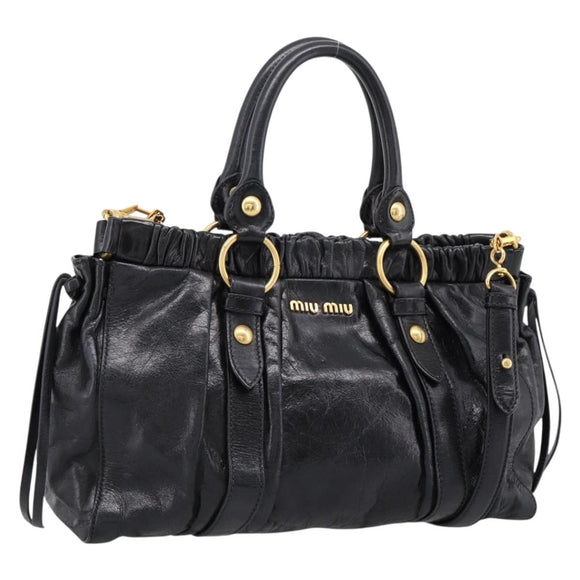 Miu Miu Hand Bag Leather 2way Black Gold Tone Auth 198973V